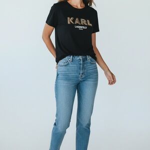 Karl Lagerfeld Paris Black Logo Tee Shirt Size XL